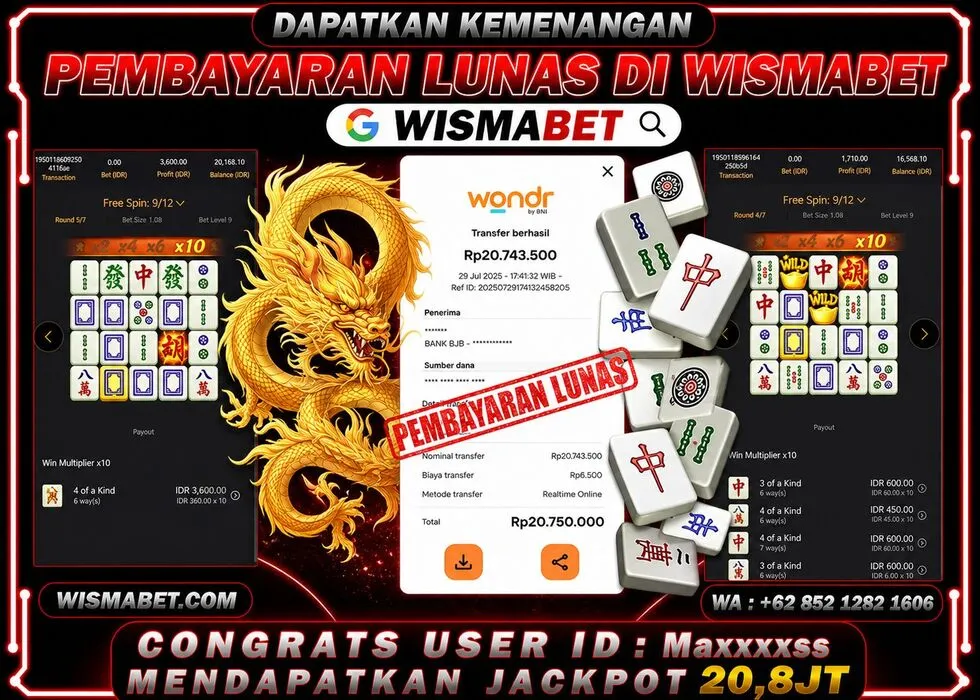 Wismabet - BUKTI KEMENANGAN Mahjong Ways Rp20,800,000,- LUNAS